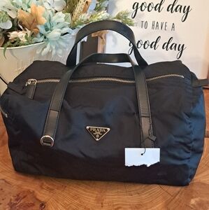 PRADA Nylon & Saffiano Leather Duffle Satchel Bag